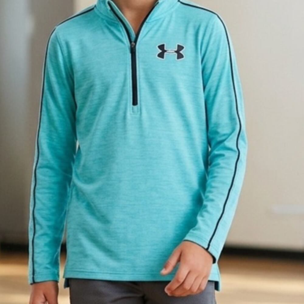 Under Armour Boys YXL HeatGear Tech 1/4 Zip Pullover Jacket Turquoise Aqua Blue